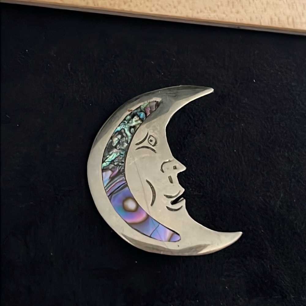 Stamped Alpaca Mexico silver half moon brooch